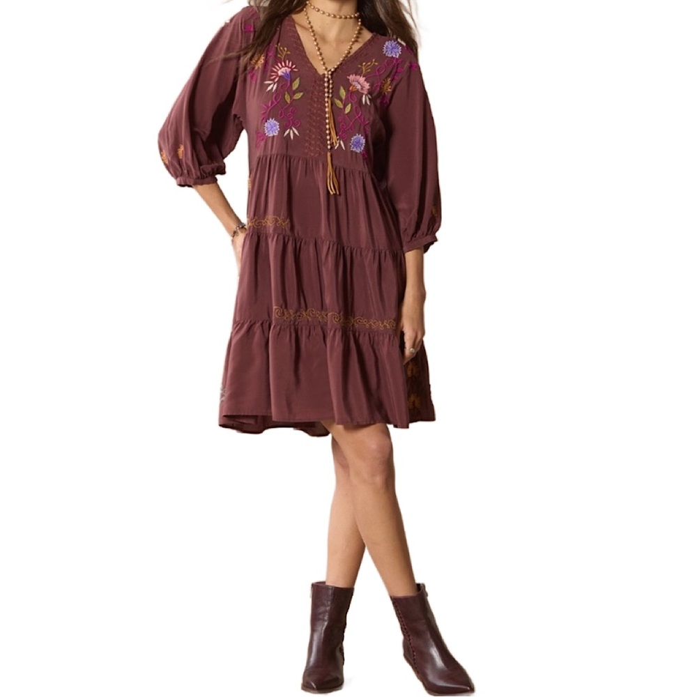 NWT Johnny Was Toni Dolman Tiered Midi Silk Dress, size XXL